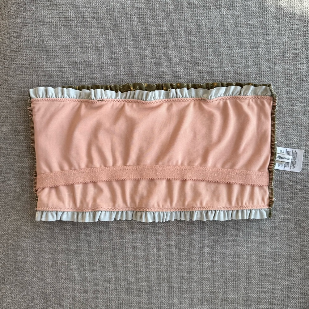 Madewell Second Wave Smocked Longline Bikini Top in Green Campden Daisies Small - Picture 3 of 5
